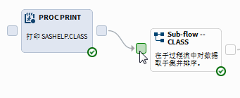 关联 PROC PRINT 节点和 Subflow – CLASS 节点