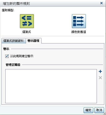 顯示警示運算式的 [增加新的顯示規則] 視窗