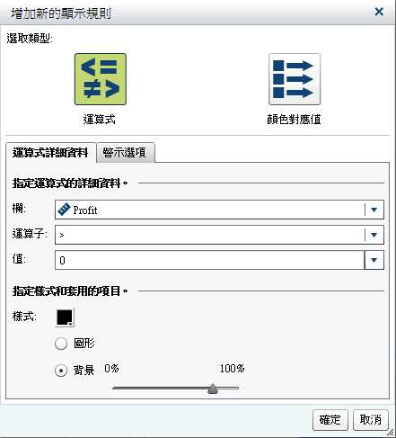 圖形中運算式的 [增加新的顯示規則] 視窗