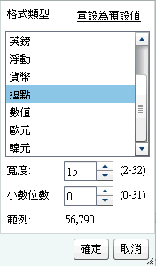 數值資料項目的可用格式