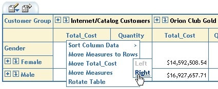 Table showing menu for Total_Cost with Move Total_Cost Right highlighted