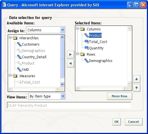 Query dialog after removing Customers from the Columns and adding Product