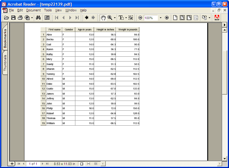 TableView PDF print results viewed in Adobe Acrobat Reader
