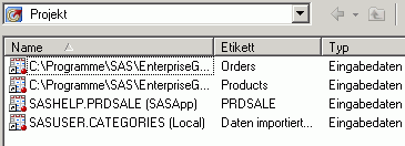 Liste der Tabellen im Projekt