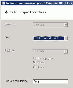 Especificar totales para la tabla de sumarización