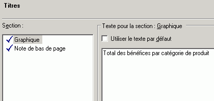 Section Titres de la fenêtre de la tâche Diagramme circulaire