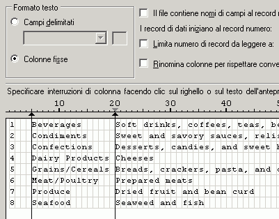 Formato testo che mostra l'opzione Larghezza fissa selezionata