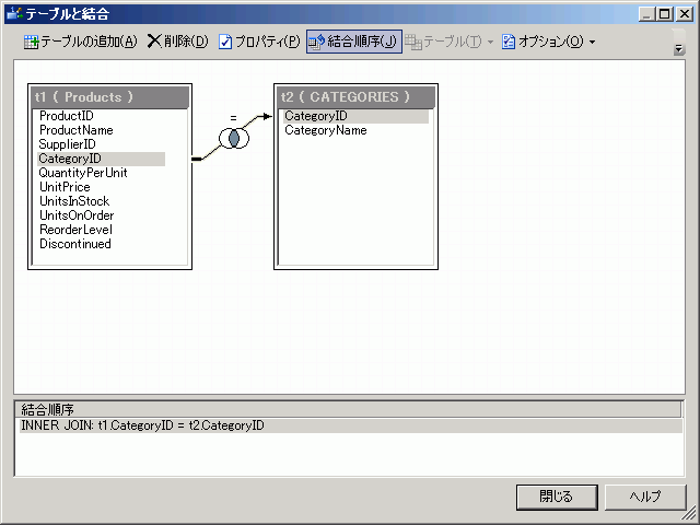 クエリビルダで結合された2つのテーブル