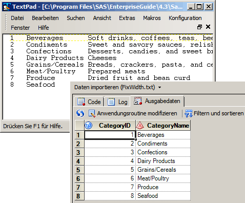 Textdatei 'FixWidth' und eine SAS-Datei