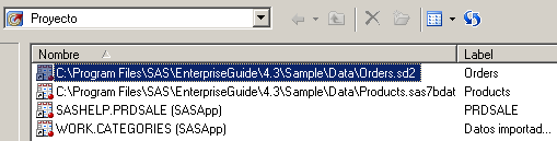 Ventana Añadir desde proyecto que muestra las tablas disponibles para la query