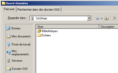 Fenêtre Ouvrir depuis les SAS Servers avec la sélection du Local Server