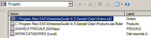 Finestra Aggiunta da progetto che mostra le tabelle disponibili per la query