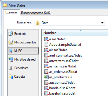 Ventana Abrir datos de