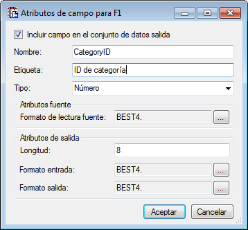 Ventana de diálogo Atributos de campo