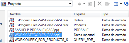 Lista de tablas en el proyecto