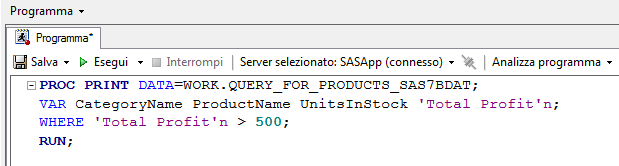 Finestra del programma