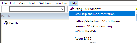 SAS Help menu