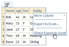 TableView With Direct Export to Excel on Menu