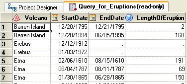 Output data grid screen shot