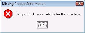 Missing Product Information error message