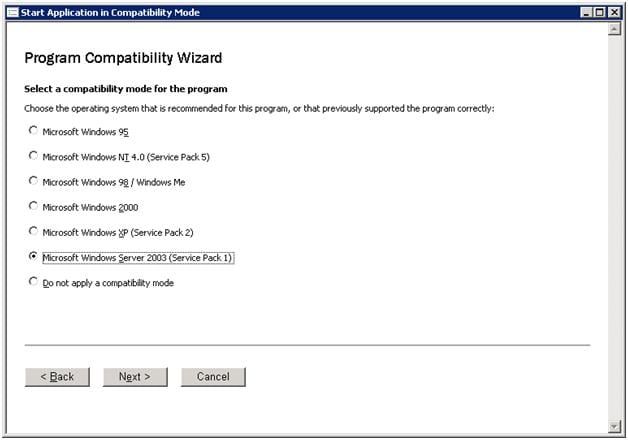 Select a compatibility mode for the program