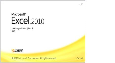 Excel 2010 splash page