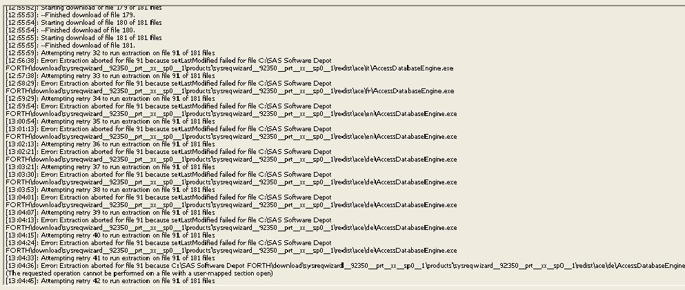 Error message screen for SAS Software Depot
