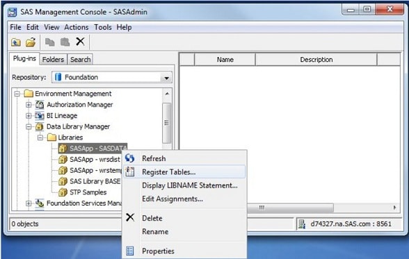 SAS Management Console Data Library Mnaager running under Windows