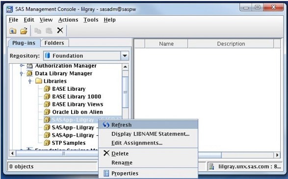 SAS Management Console Data Library Manager running under UNIX