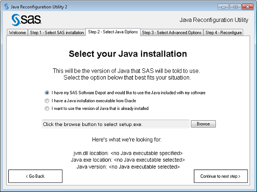 Select Java installation