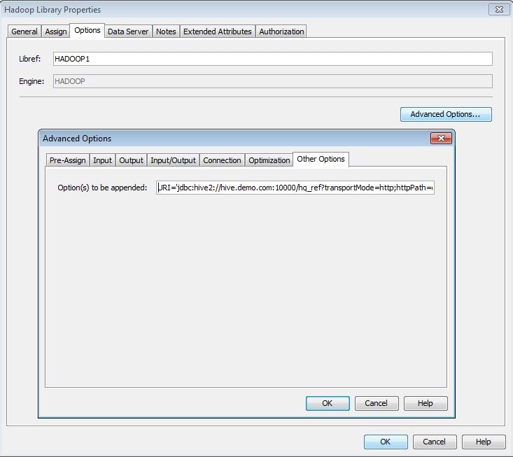Image of the URI option specified in SAS Management Console