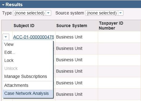 Case Network Analysis selection