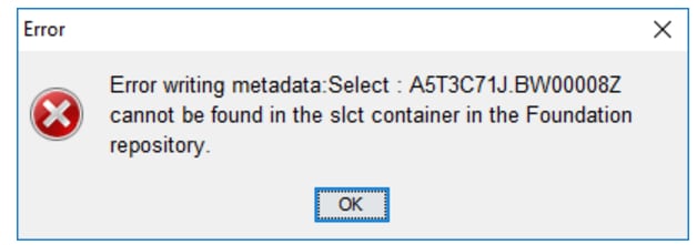 Error writing metadata dialog box