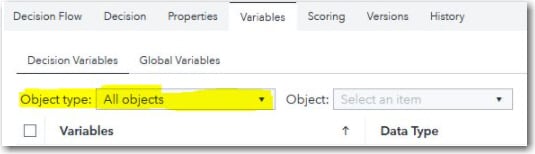 The 'Object type' selector does not enable you to choose a value
