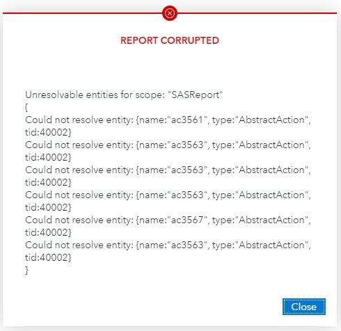report corrupted error message box