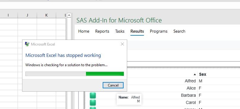 microsoft excel has stopped working message