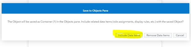 include data items in the save to objects pane