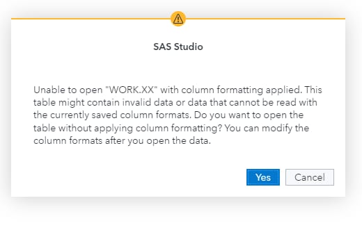 Unable to open SAMPLE with column formatting applied