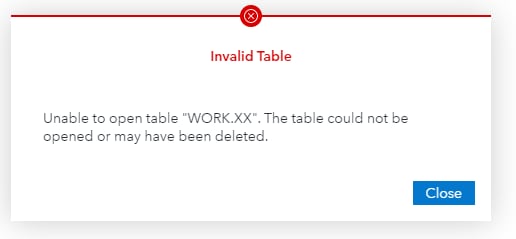 Unable to open table SAMPLE