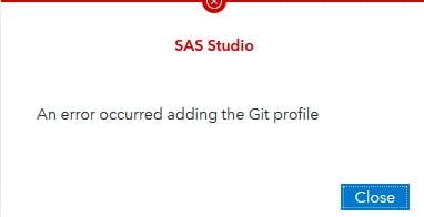 An error occurred adding the Git profile pop-up message