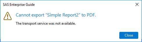 cannot export report-name to PDF. the transport service was not available.