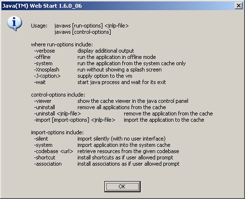 Java Web Start 1.6 Window