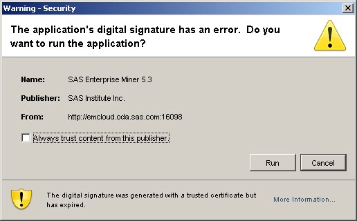 Security Warning Certificate Window