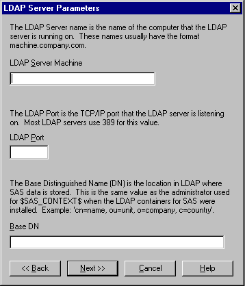 LDAP Server Parameters window