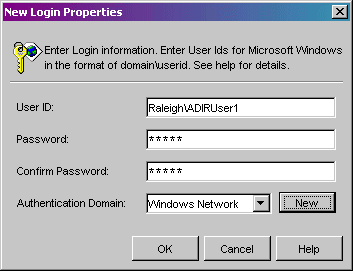 New login properties for Microsoft Active Directory authentication