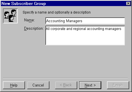 New Subscriber Group wizard - Name and Description
