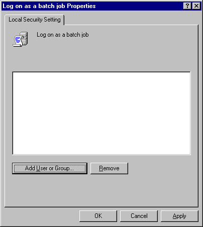 Log on as a batch job Properties window