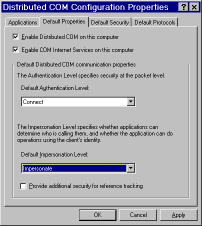 DCOMCNFG Default Properties Dialog