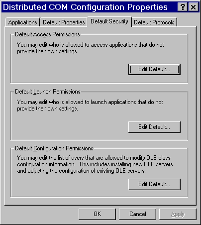 DCOMCNFG Default Security Dialog