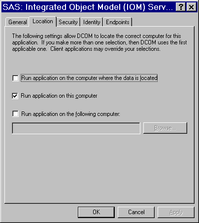 DCOMCNFG Location Dialog